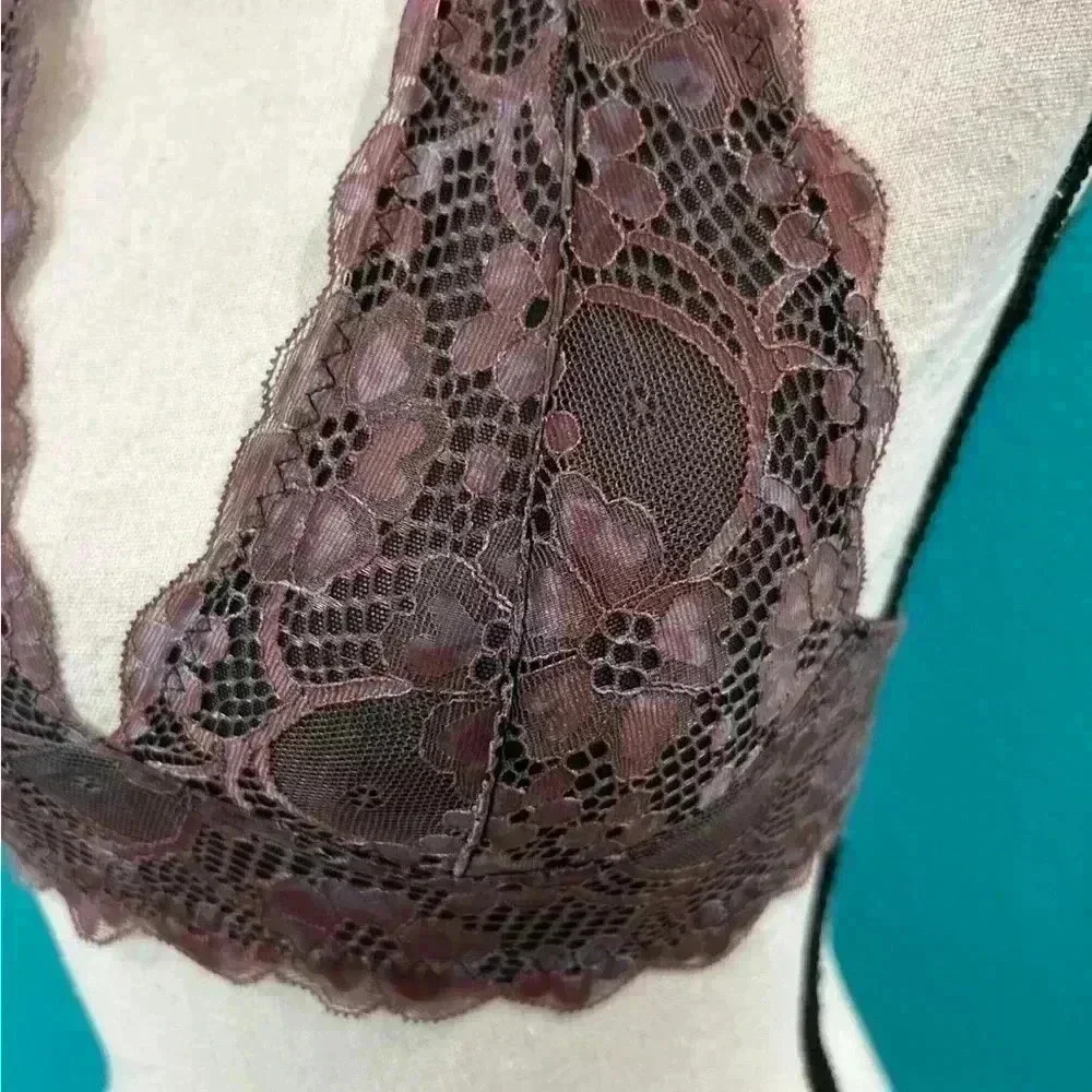 Intimately free people dark purple and black halter lace bralette in size xs